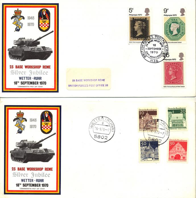 1970 (09) Philympia - 23 Base REME Forces Official - PAIR