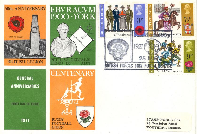 1971 (08) Anniversaries - SP Cover - Royal British Legion Handstamp (FULL SET)