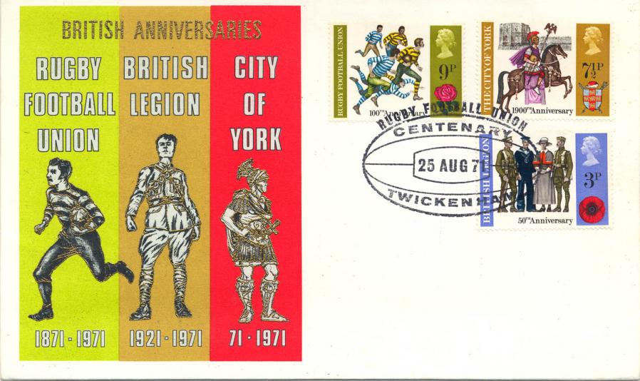 1971 (08) Anniversaries - Thames - Rugby Football Union (Twickenham) Handstamp (FULL SET)