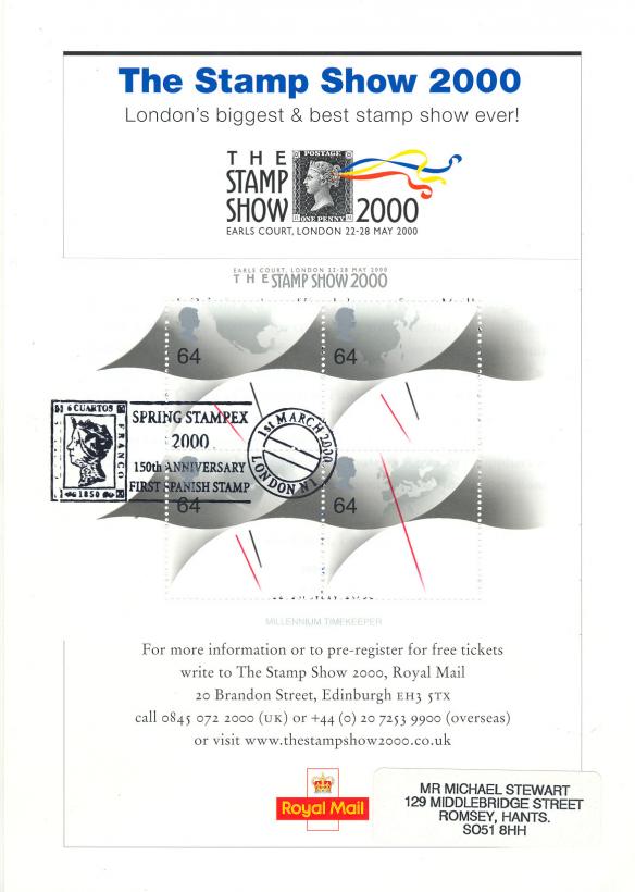 2000 (03) Stamp Show 2000 Timekeepers Overprinted M/S - Royal Mail Publicity Card 'Special'