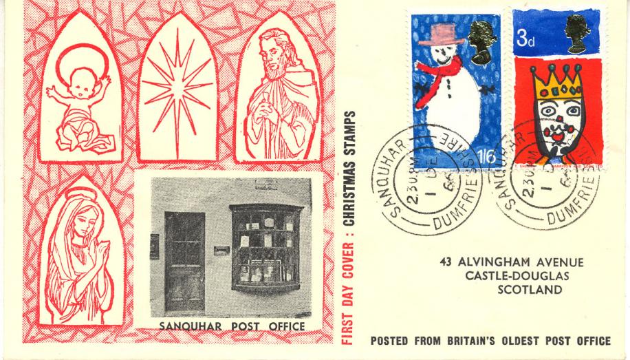 1966 (12) Christmas - Sanquhar Post Office Cover - Sanquhar CDS