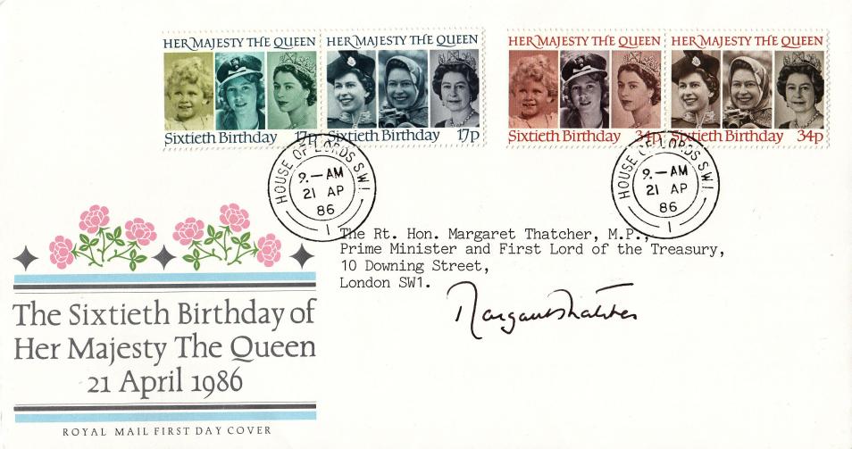 1986 (04) Queen's 60th Birthday - RM - House of Lords CDS - Addressed to and signed by Margaret Thatcher
