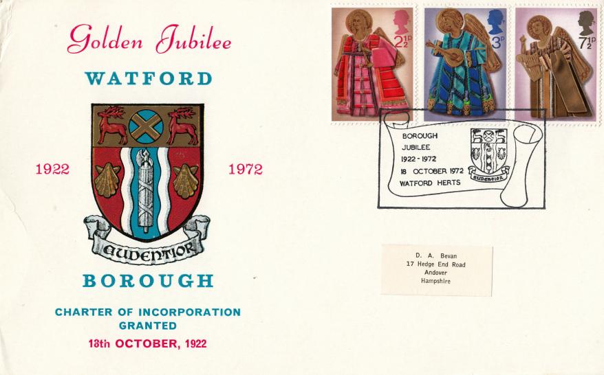 1972 (10) Christmas - Watford Borough Jubilee Official (Card)