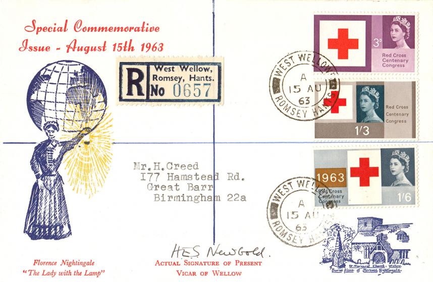 1963 (08) Red Cross (Ord) - Florence Nightingale Cover - West Wellow CDS - Signed by the Vicar