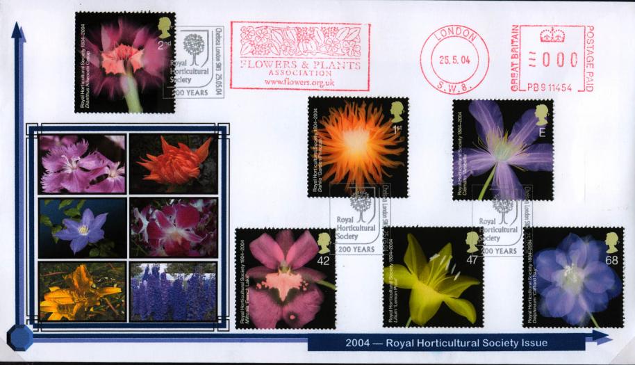 2004 (05) Royal Horticultural Society (Stamps) - Privately produced (6 Plants) Cover + Flowers & Plants Association Meter Mark