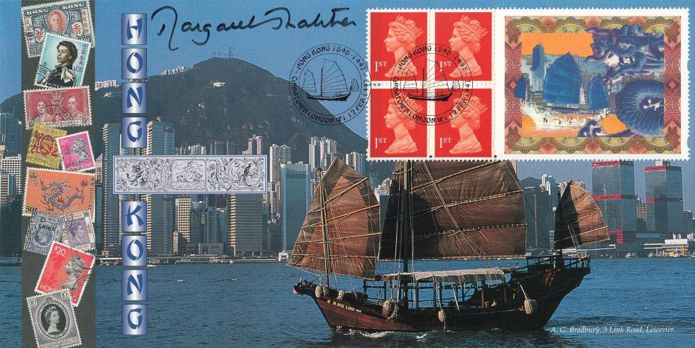 1997 (02) Hong Kong Label - Bradbury 'Junk' Official - Signed by Margaret Thatcher