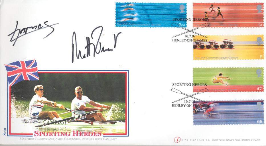 2002 (07) Commonwealth Games - Internet Stamps Official - Signed by Matthew Pinset & James Cracknell