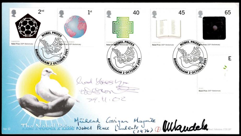 2001 (10) Nobel Prizes - Internet Official - Signed by Nelson Mandella, Desmond Tutu & Mairead Maguire
