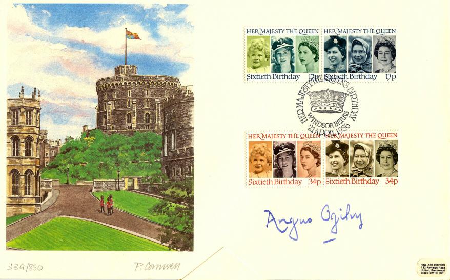 1986 (04) Queen's 60th Birthday - Fine Arts Cover - Signed by Angus Ogilvy KCVO