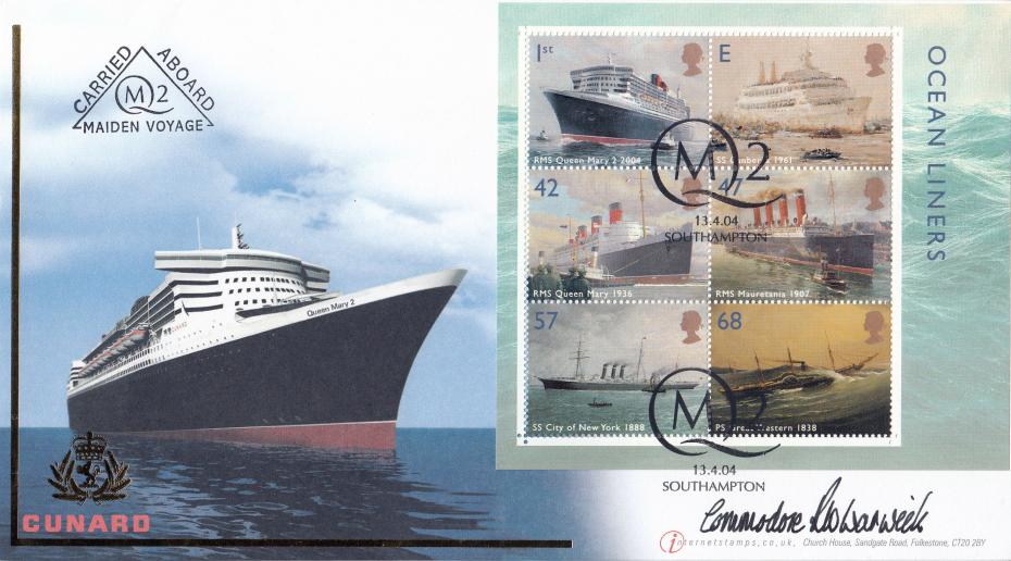 2004 (04) Ocean Liners (M/S) - Internet QM2 Maiden Voyage Official (Carried) - Signed by Commodore Warwick