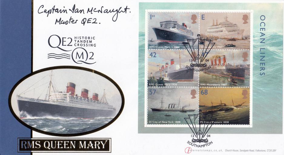 2004 (04) Ocean Liners (M/S) - Internet RMS Queen Mary QE2/QM2 Tandem Crossing Official - Signed by Captain Ian McNaught