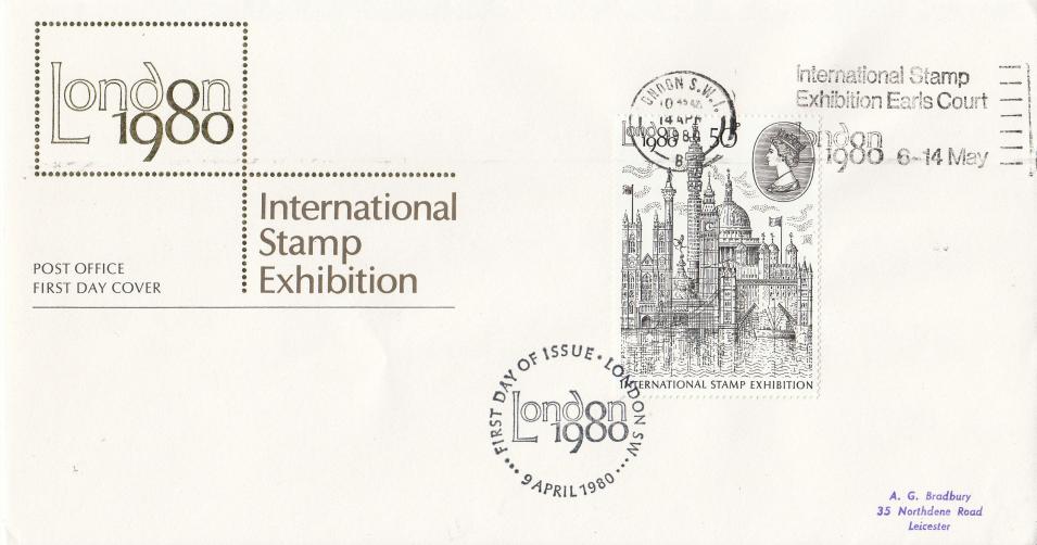 1980 (04) London 50p - PO - London SW1 International Stamp Exhibition Slogan + Note from Bradbury!