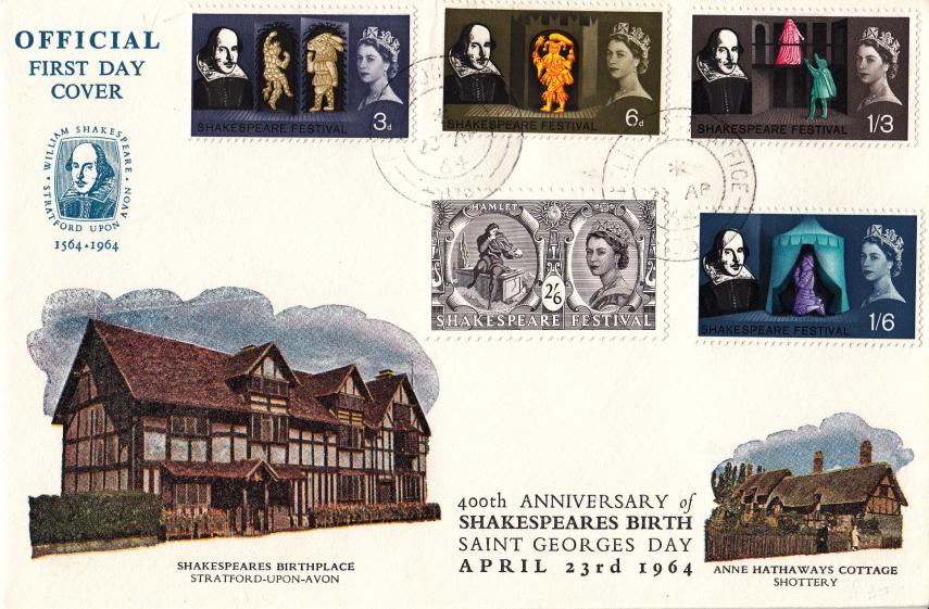 1964 (04) Shakespeare - Connoisseur 'Shakespeare's Birthplace' Cover - Non Phosphor - Field Post Office 1050 CDS