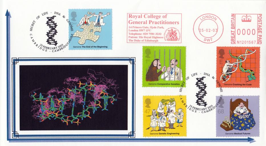 2003 (02) DNA - Privately Produced Cover - DNA & Genome H/S + Royal College of General Practitioners Meter mark