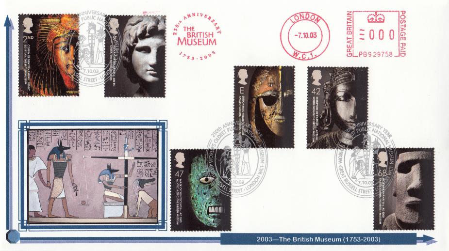 2003 (10) British Museum - Privately Produced 'Egyptian Hieroglyphs' Cover - World's Oldest Public National Museum H/S + The British Museum 1753-2003 Meter Mark