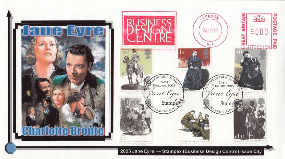 2005 (02) Jane Eyre (Stamps) - Privately Produced 'Charlotte Bronte Montage' Cover - Stampex Spring Exhibition H/S + Business Design Centre Meter Mark