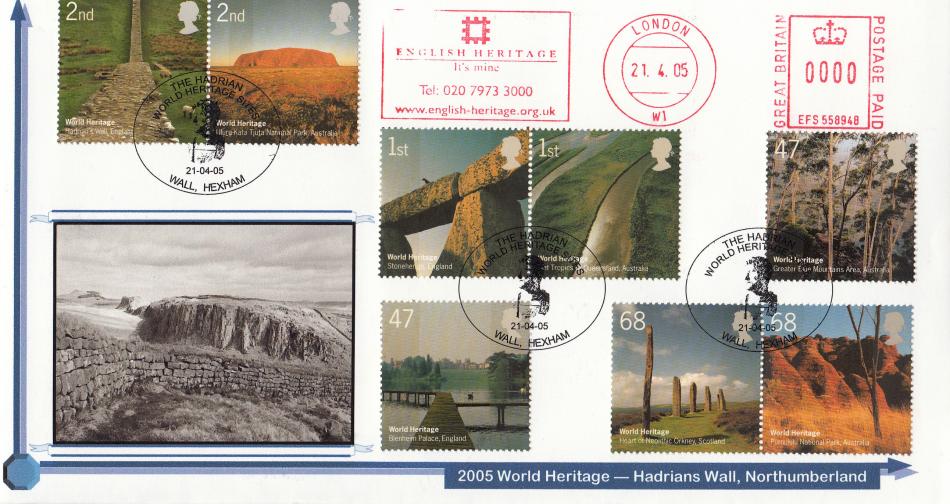 2005 (04) World Heritage - Privately Produced 'Hadrians Wall' Cover - The Hadrian H/S + English Heritage Meter Mark