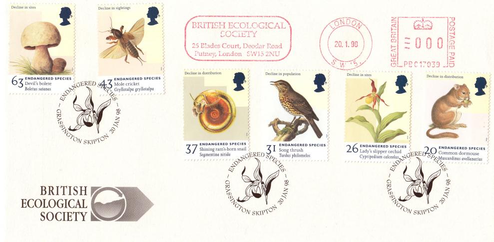 1998 (01) Endangered Species - British Ecological Society Cover - British Ecological Society Meter Mark - Grassington H/S