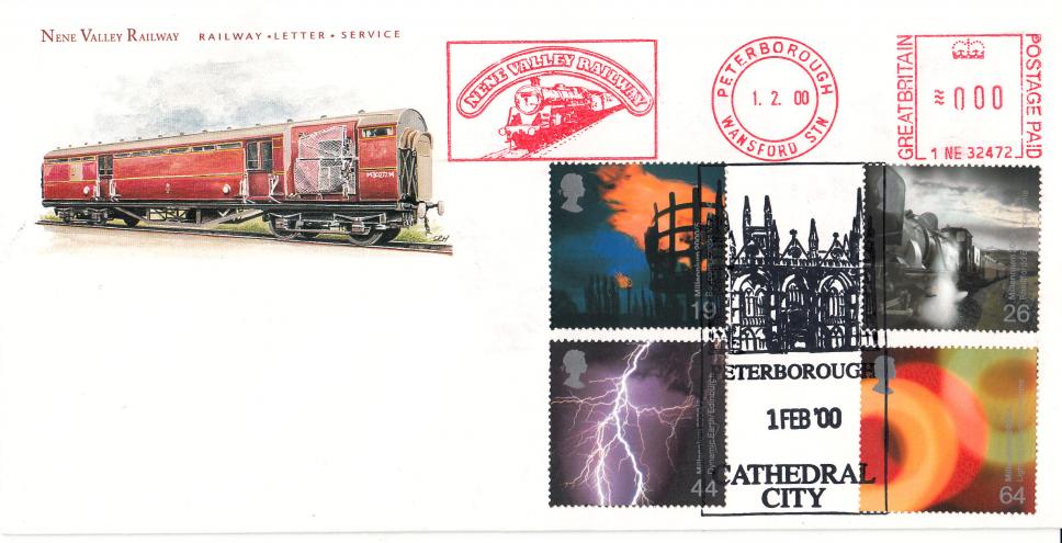2000 (02) Fire and Light - Nene Valley Railway Cover - Nene Valley Railway Meter Mark - Peterborough Cathedral City H/S