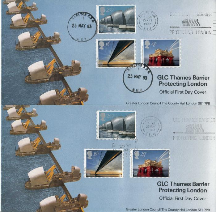 1983 (05) Engineering - Design Encounter Official (PAIR) - GLC Thames Barrier Slogan (BOTH SIDES - Charlton & Woolwich)