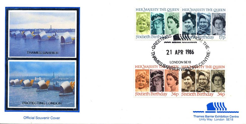 1986 (04) Queen's 60th Birthday - Covercraft Thames Barrier Official