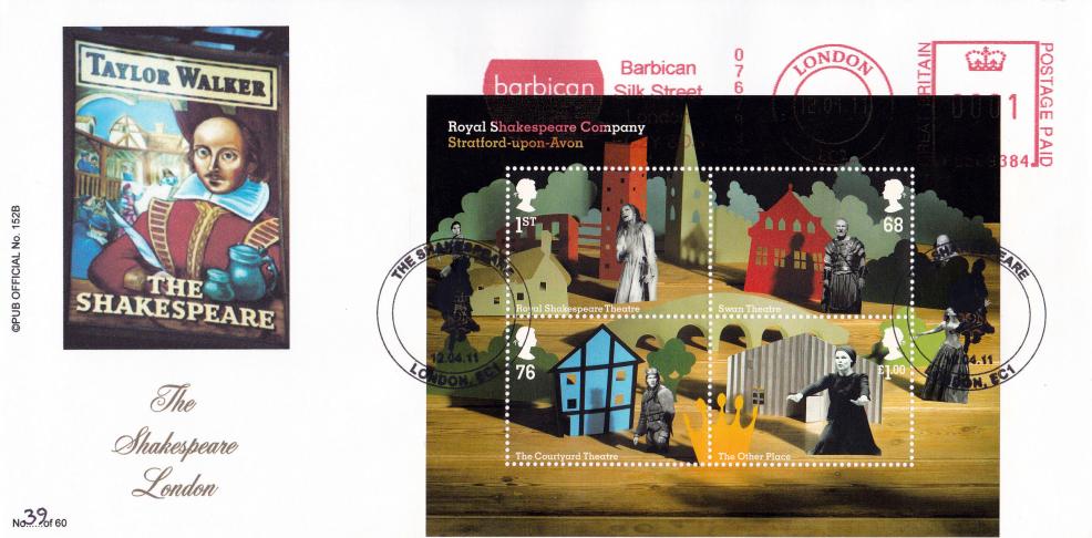 2011 (04) Royal Shakespeare Co (M/S) - Julian Bevan 'The Shakespeare' Pub Official + Barbican Meter Mark