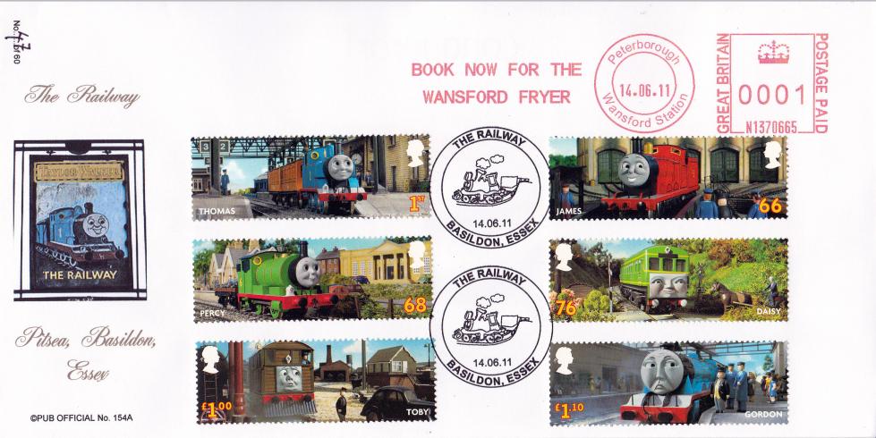 2011 (06) Thomas The Tank Engine (Stamps) - Julian Bevan 'The Railway, Basildon' Official + Wansford Flyer Meter Mark