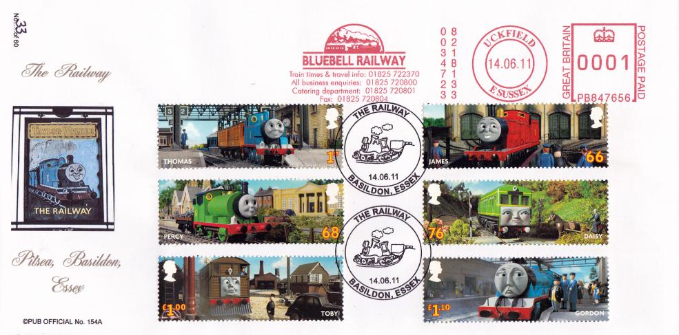 2011 (06) Thomas The Tank Engine (Stamps) - Julian Bevan 'The Railway, Basildon' Official + Bluebell Railway Meter Mark