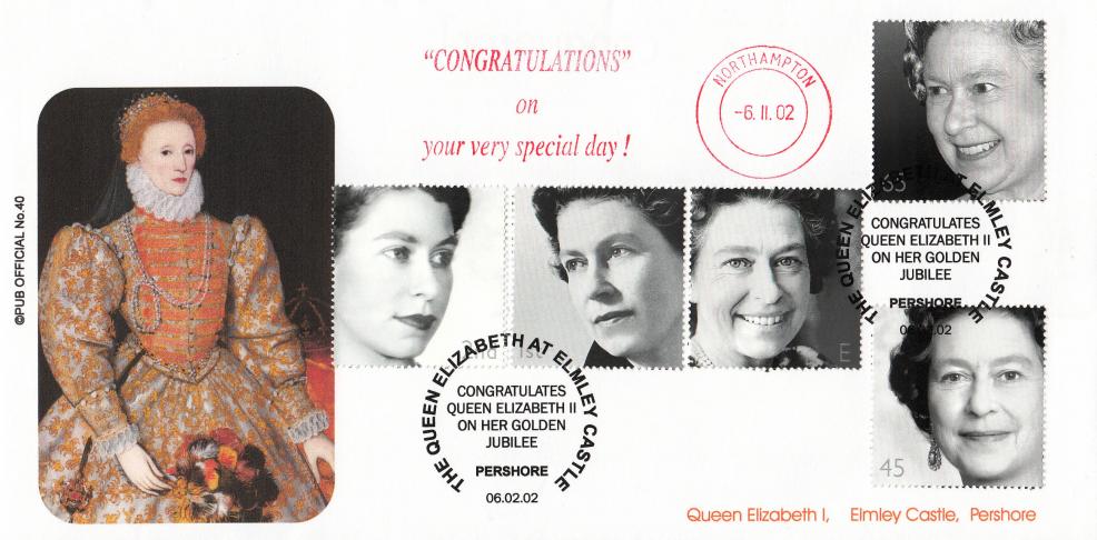 2002 (02) Golden Jubilee - Brazier 'Queen Elizabeth, Elmley Castle' Pub Official + 'Congratulations On Your Very Special Day' Meter Mark