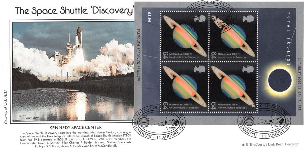 1999 (08) Eclipse Miniature Sheet - Bradbury 'Space Shuttle Discovery Launch' Cover - Only 50 produced
