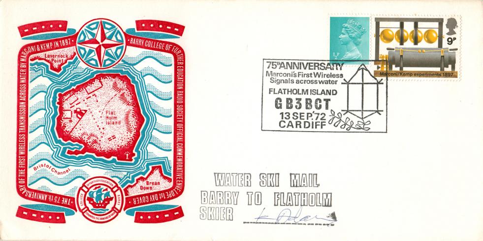 1972 (09) BBC - Barry College 'Flatholm Island' Official - WITH The scarce 'Water Ski Mail' Cachet