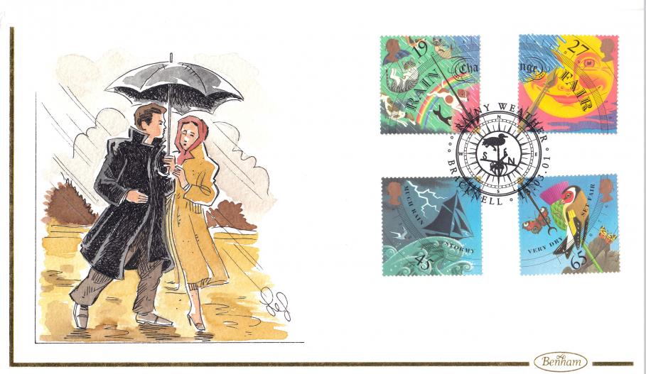 2001 (03) Weather (Stamps) - Benham 'Hand Painted' Rainy Weather, Bracknell Official