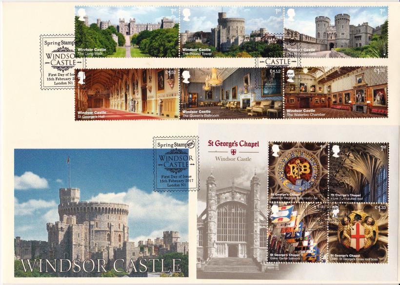 2017 (02) Windsor Castle (Stamps + M/S) - Privately Produced A5 Size Cover with BOTH the Stamps & M/S cancelled by the Spring Stampex H/S