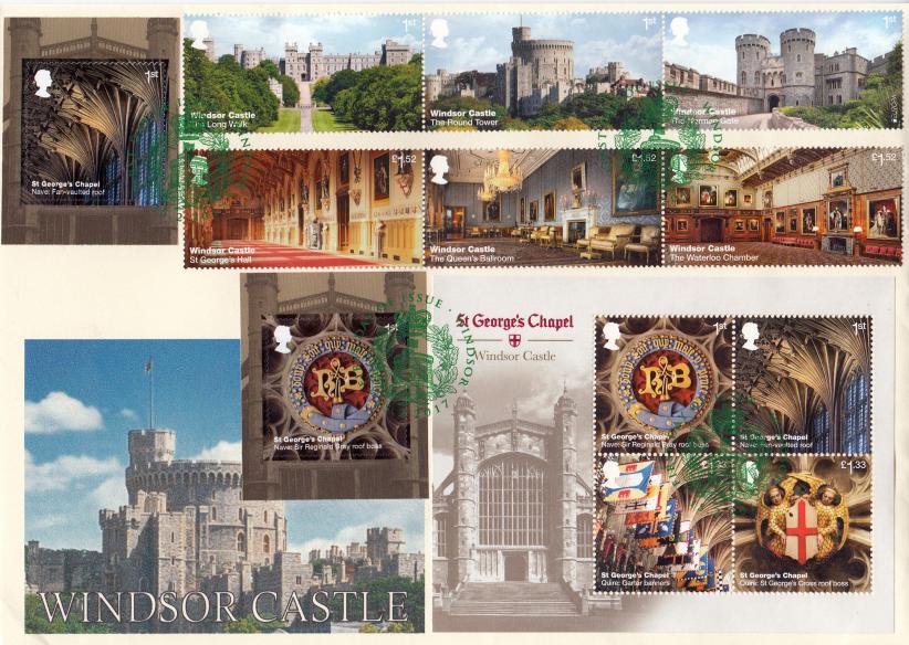 2017 (02) Windsor Castle (Stamps + M/S + NVI) - Privately Produced A5 Size Cover with ALL the Stamps & M/S & NVI Book cancelled by the Windsor H/S (In GREEN Ink)