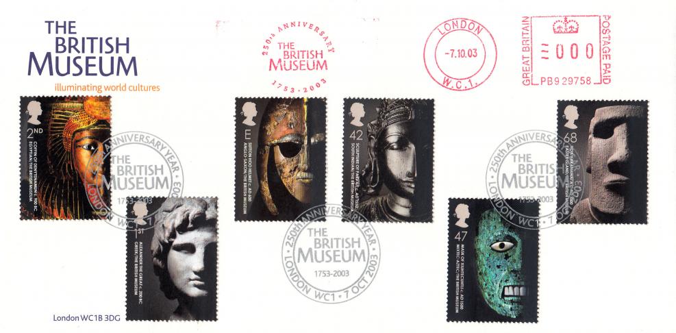 2003 (10) British Museum - British Museum Cover - British Museum H/S (In Silver Ink) + British Museum 250th Anniversary Meter Mark (3 Only)