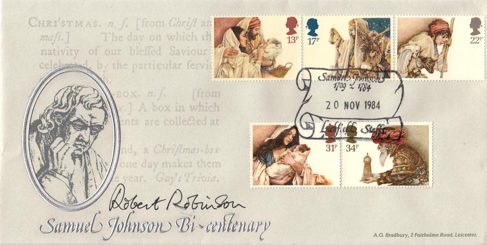 1984 (11) Christmas - Bradbury LFDC Official - Signed by Robert Robinson