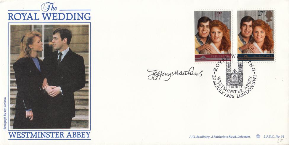 1986 (07) Wedding - Bradbury LFDC Official - Signed by Jefferey Matthews