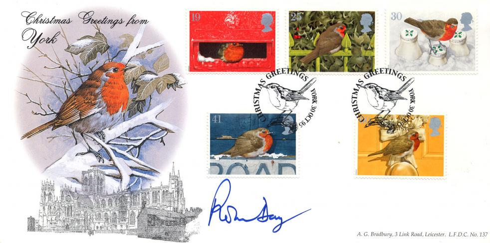 1995 (10) Christmas - Bradbury LFDC (York) Official - Signed by the late Robin Day