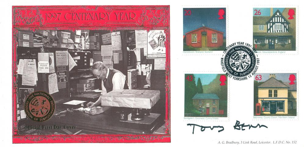 1997 (08) Sub Post Offices - Bradbury LFDC Official - Signed by the late Tony Benn