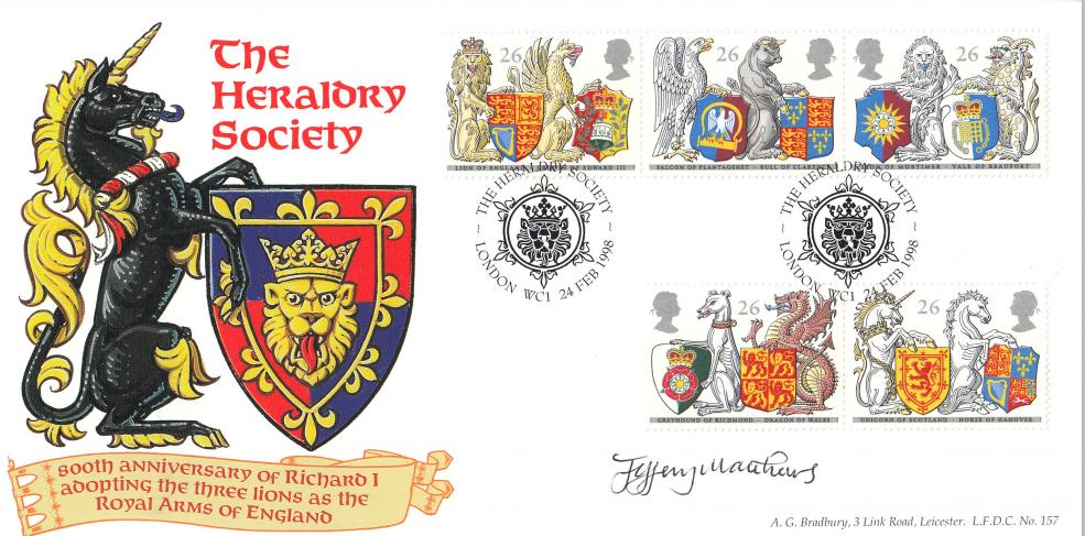 1998 (02) Queen's Beasts - Bradbury LFDC Official - Signed by Jefferey Matthews