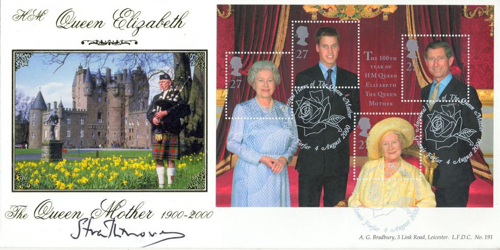 2000 (08) Queen Mother - Bradbury LFDC Official - Signed by the Earl of Strathmore & Kinghorne of Glamis Castle