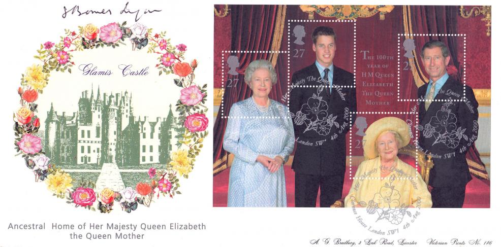2000 (08) Queen Mother - Bradbury VP Official - Signed by Simon Bowes-Lyon