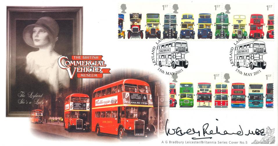 2001 (05) Buses (Stamps) - Bradbury Britannia Official - Signed by the late Wendy Richard