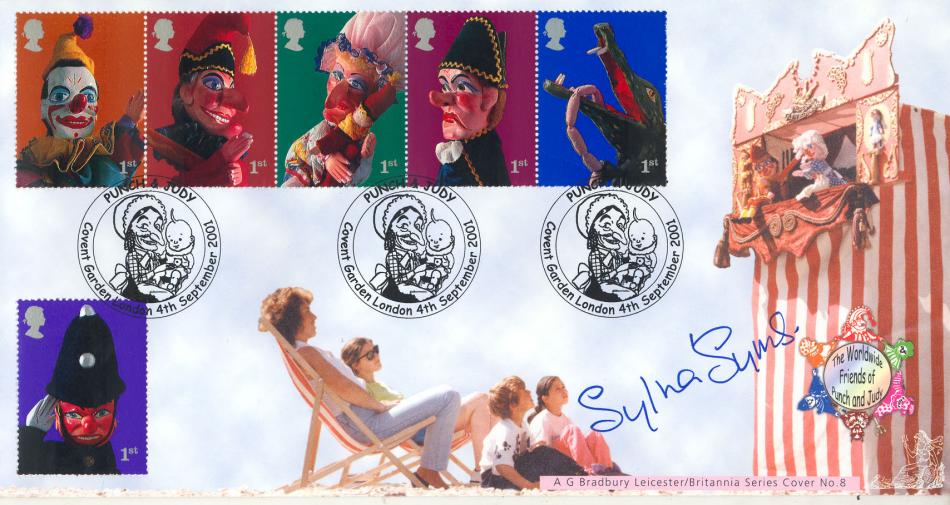 2001 (09) Puppets (Stamps) - Bradbury Britannia Official - Signed by Sylvia Syms