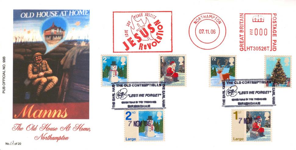 2006 (11) Christmas (Stamps) - Brazier 'Pub' Official - Love, Joy, Peace, Justice Jesus Revolution Meter Mark