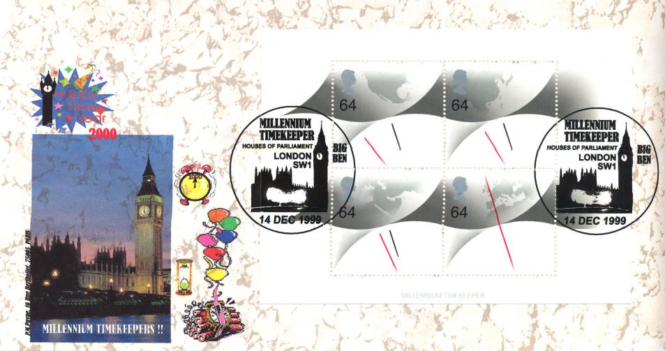 1999 (12) Millennium Timekeepers M/S - Peter Payne Big Ben, Houses of Parliament Official (Marble Paper Cover Version)