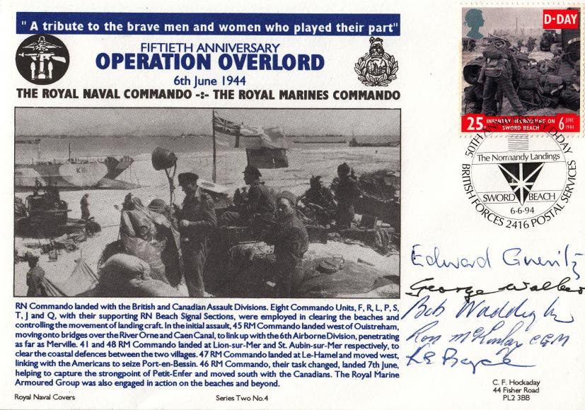 1994 (06) D-Day - Forces 'Operation Overlord' Sword Beach ALTERNATIVE Official - Multi Signed