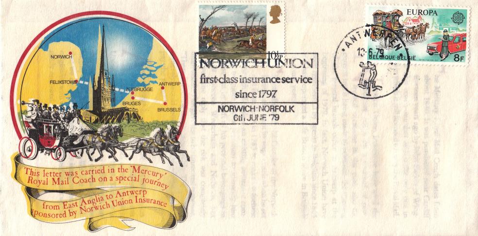 1979 (06) Horses - Norwich Union Official - Doubled in Antwerp (8F CEPT Stamp)