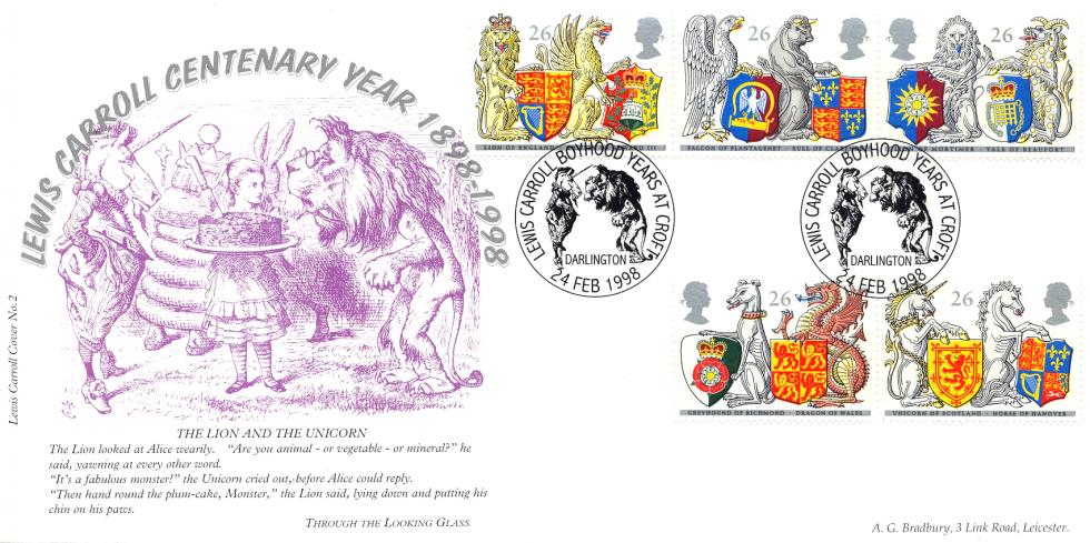 1998 (02) Queen's Beasts - Bradbury Lewis Carroll Centenary Year, Darlington Official