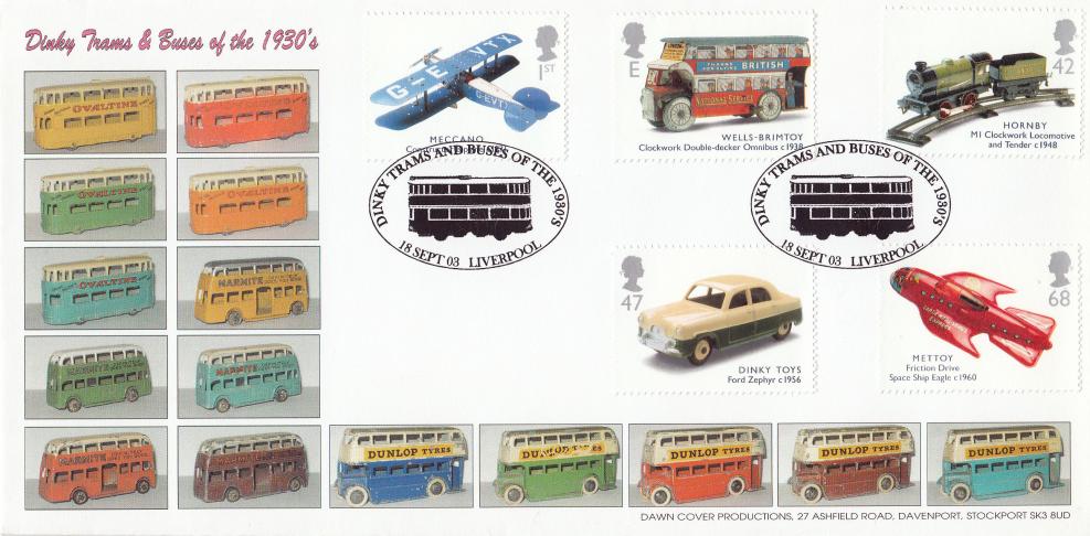 2003 (09) Transports of Delight (Stamps) - Dawn Dinky Trams and Buses Official